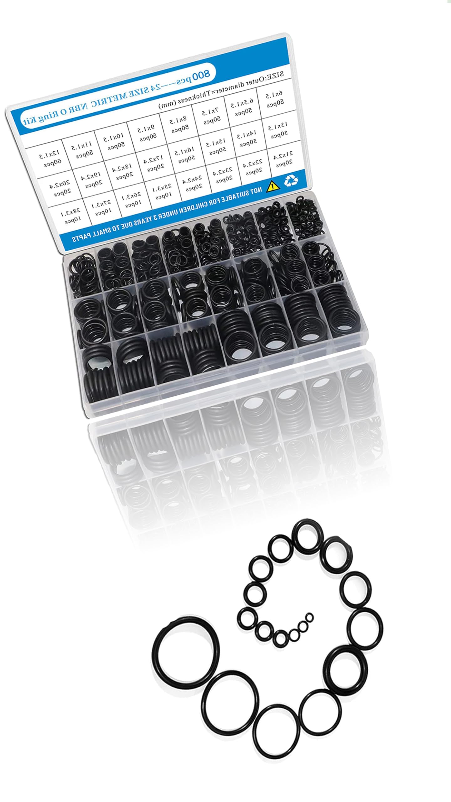 24 Size 800 Pcs Black Small Rubber O-Ring Assortment Kit, Assorted Metric Sealing Washer for Automobiles Plumbing Faucet Water Air or Gas Repair