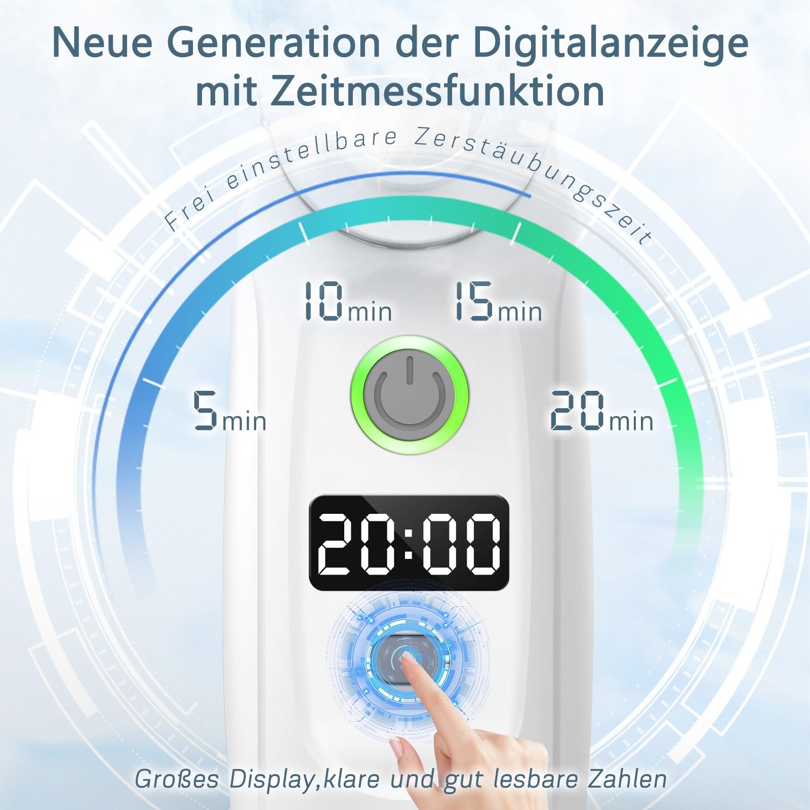 MILFECH Inhalationsgerät tragbar Vernebler Set Mit USB Wiederaufladbar, Timer und Display, inhalator verneble Masken und Mundstück für Kinder und Erwachsene (Grau)