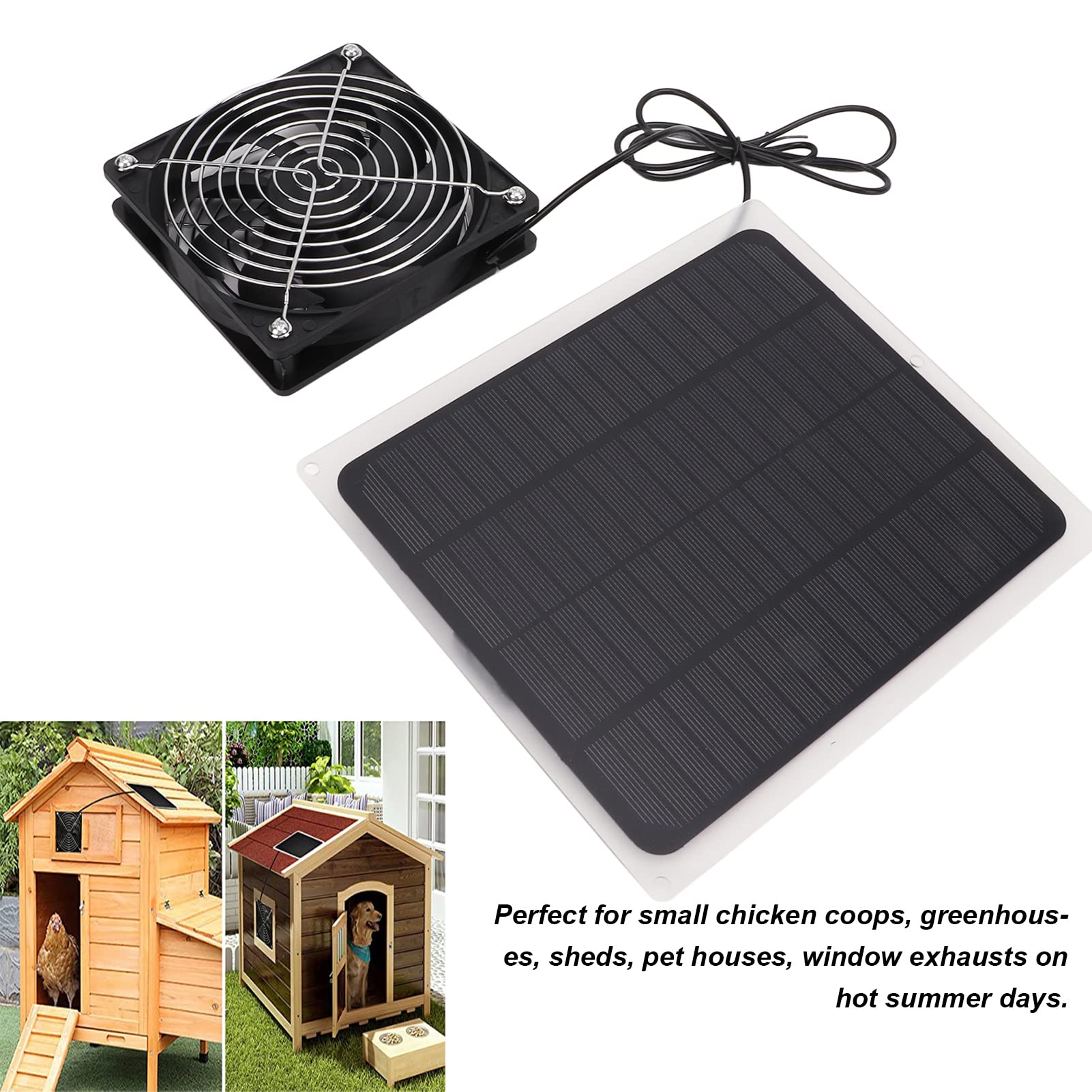Fockety Kit de Ventilador de Panel Solar, Kit de Ventilador de Energía Solar Impermeable de 10 W, Ventilador de Escape Solar Al Aire Libre para Invernadero, Gallinero, Cobertizo, Casa de Mascotas