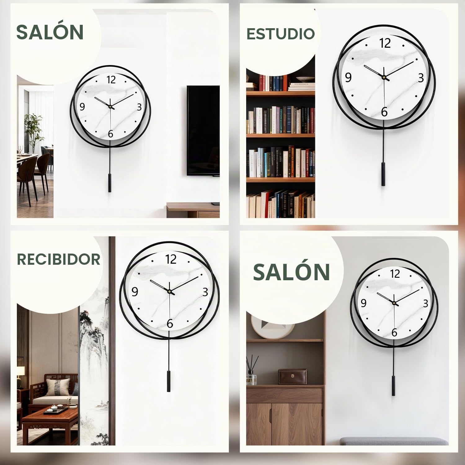 Reloj de pared decorativo, silencioso, sin tictac, reloj de cuarzo de alta calidad alimentado por batería con péndulo cilíndrico, reloj de pared grande para sala de estar, cocina, oficina