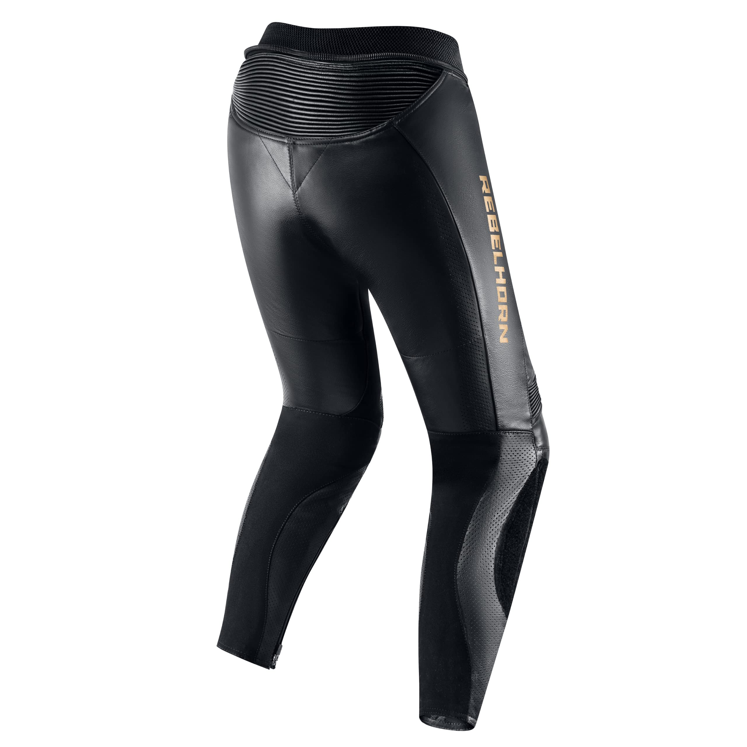REBELHORN Rebel Pantalones de Moto Mujer | Cuero | Protectores de Rodillas y Caderas | Deslizadores de Rodilla Intercambiables | Paneles Perforados | Tallas hasta 46