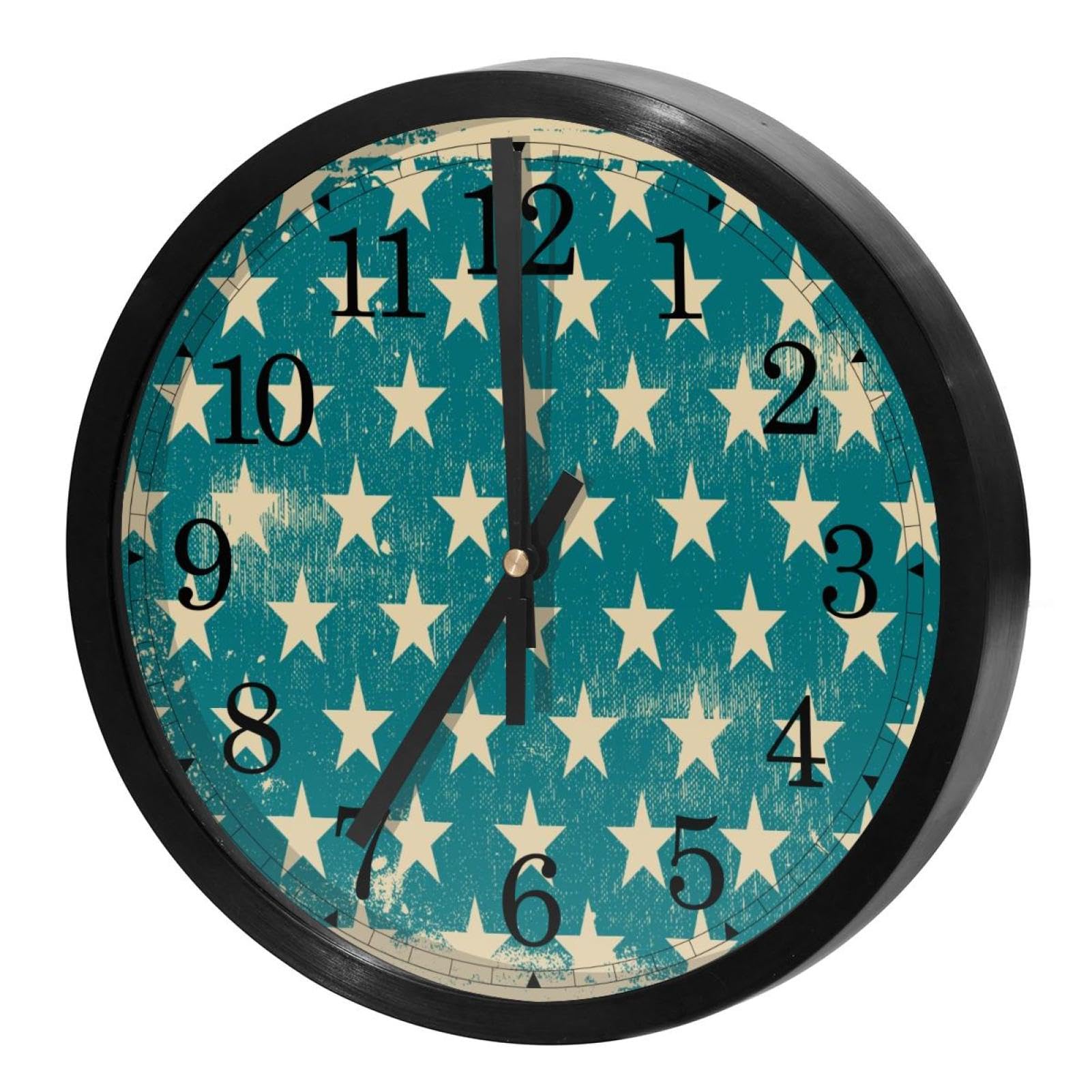 Horloge murale silencieuse à quartz ronde style grunge bleu pour décorer votre salon