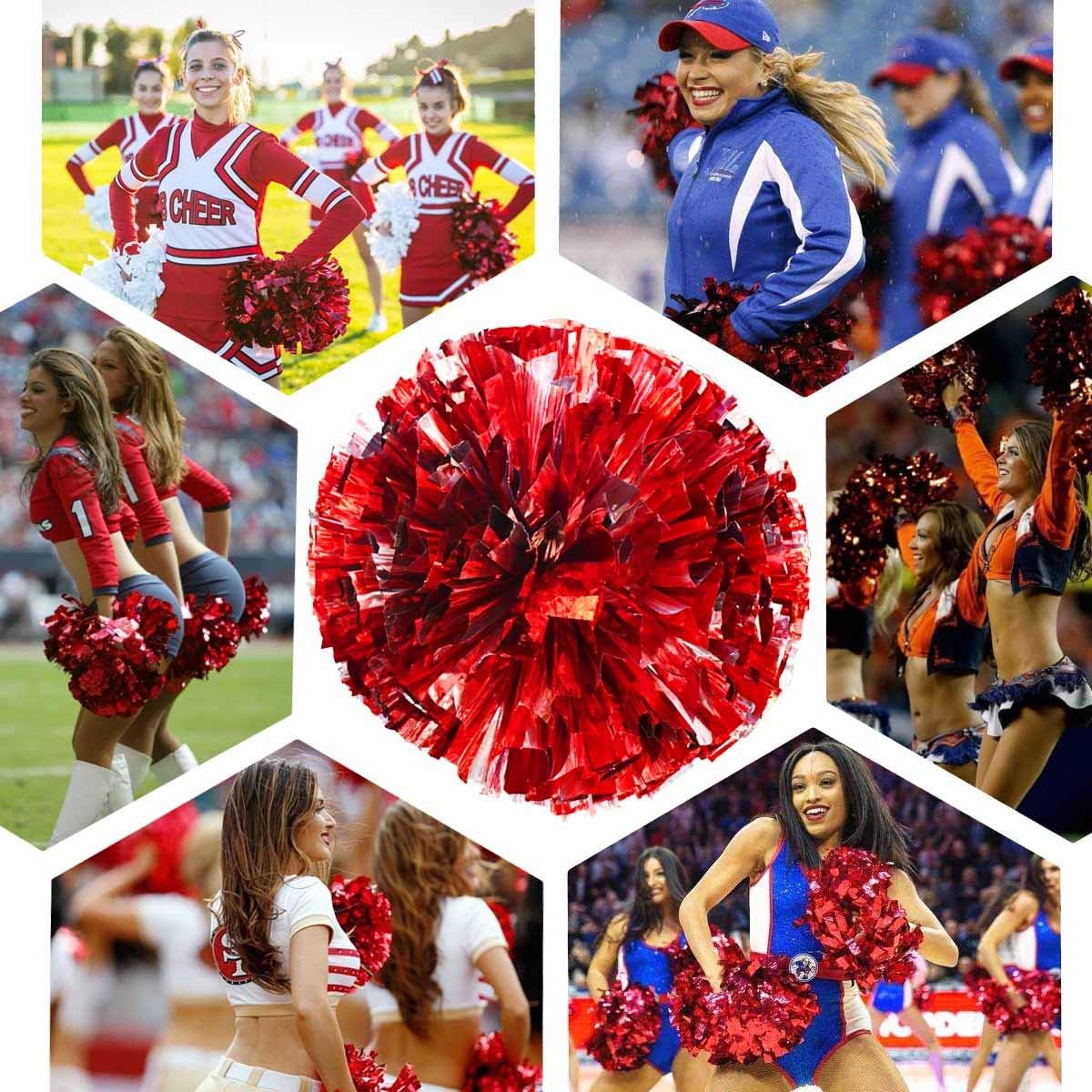 Buy TTSAM 4 Pack (2 Pair) Metallic Foil Cheerleader Pom Poms & Plastic Ring Cheer Poms with