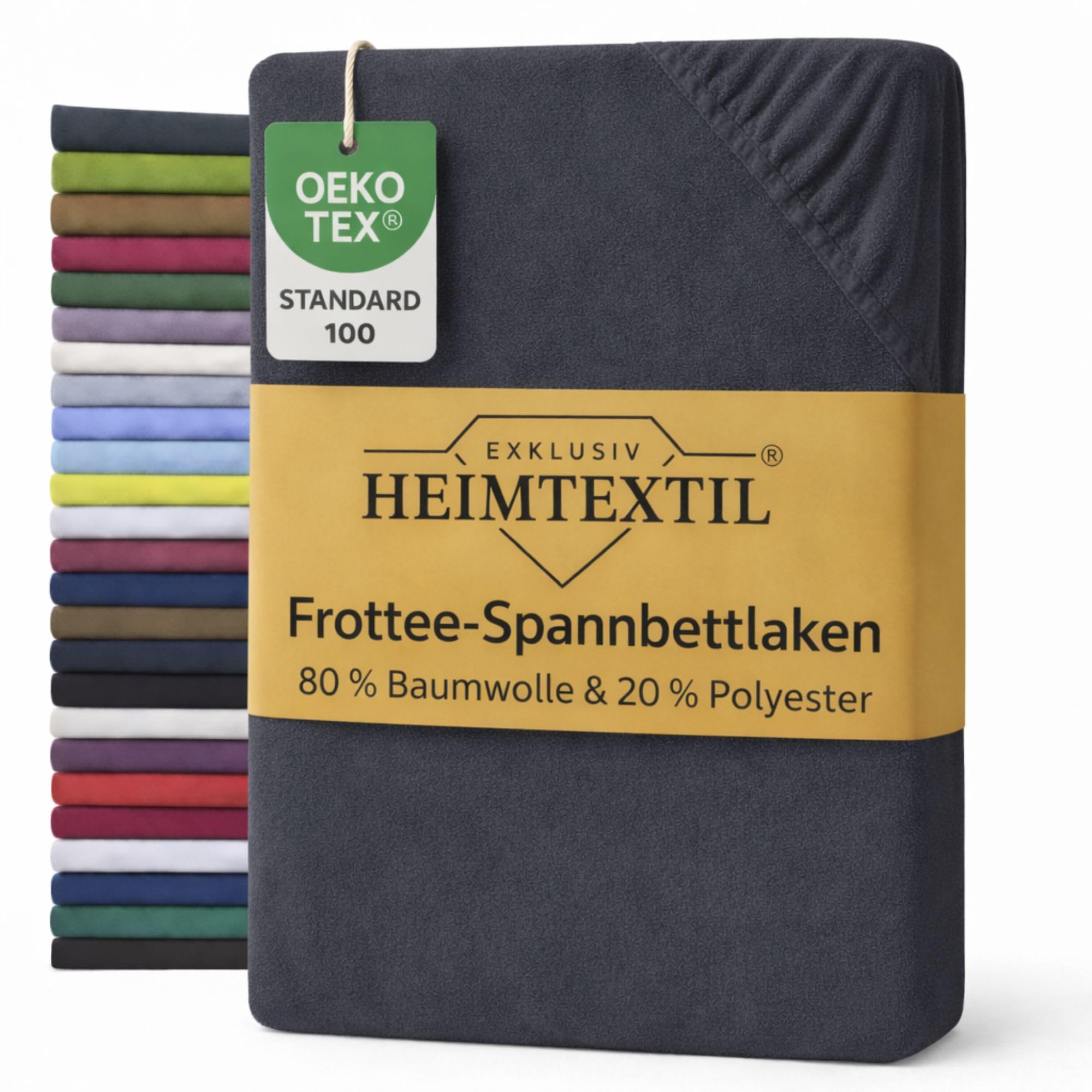 EXKLUSIV HEIMTEXTIL Frottee Spannbettlaken 180-200 x 200 cm 80% Baumwolle, 20% Polyester Öko - Tex Zertifiziert, Markenqualität, Matratzenhöhe bis 25 cm, Anthrazit