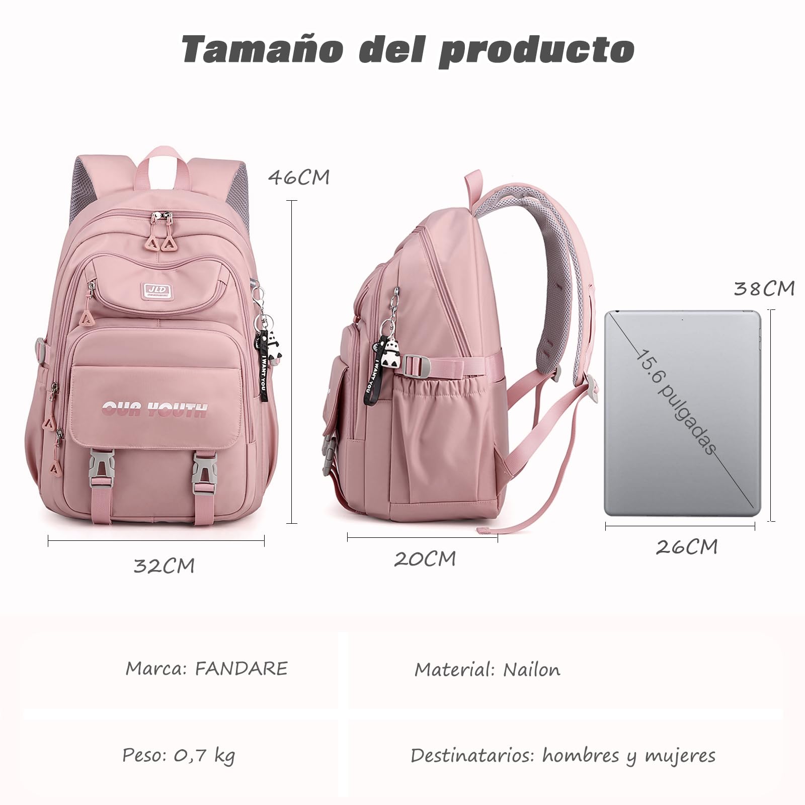 FANDARE Mochilas Infantiles Mochilas Escolares Juveniles Mochilas Escolares Mochilas Tipo Casual para Estudiantes Adultos Adolescentes Niños Niñas Universitarias Viaje Hiking Daypacks Negro