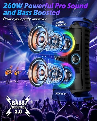 Miniatura 2 de Altavoz Bluetooth portátil, pico de 260 W, potente sonido fuerte con graves profundos, altavoz grande para exteriores inalámbrico, 15 horas de