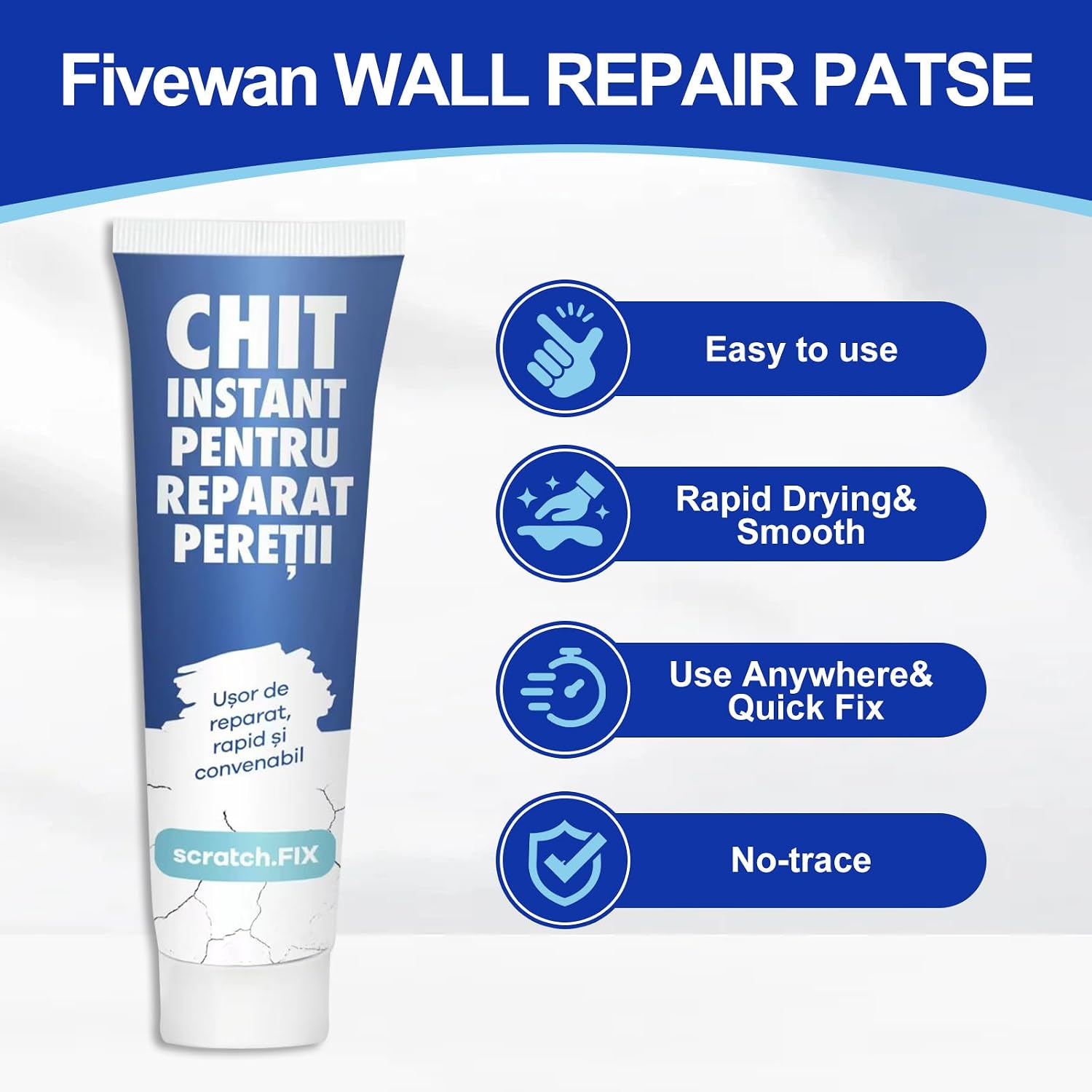 Drywall Repair Kit, Fivewan Wall Mending Agent, Wall Repair Paste, Wall Patch Repair Kit with Scraper, Simple Filling of Wall Holes＆Efficient Crack Repair