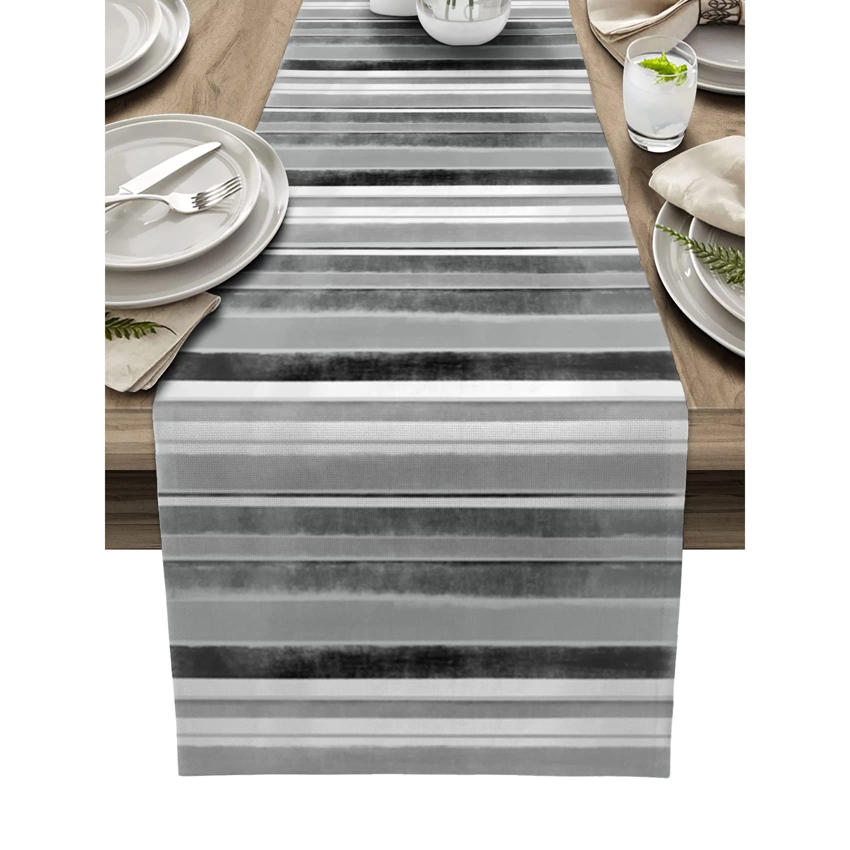 Chemin de table rayures gris HGCHH 33x178cm pour decoration