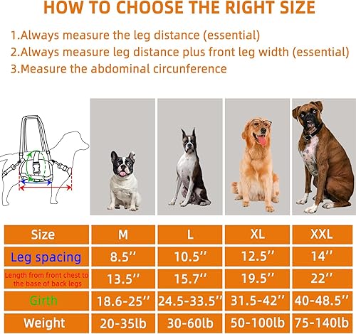 Miniatura 6 de Arnés de elevación para perros grandes, portador de cuerpo completo con asa, hasta 60 libras, para escaleras, soporte de patas traseras, lesiones en