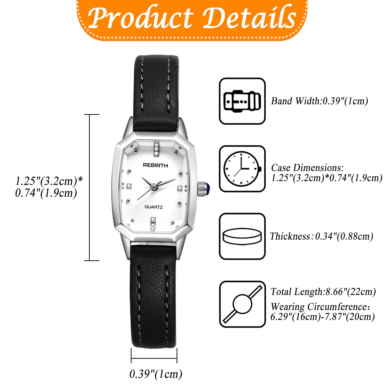 JewelryWe Zegarek damski, mały, prostokątny, 3 sztuki, minimalistyczny, analogowy, kwarcowy, wąski, skórzany pasek, ultracienki, luźny zegarek z kwadratową skalą diamentową, wielokolorowa