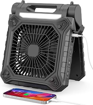 Solar Fan with LED Lantern - Battery Powered with Solar Panel, 90 Adjust, 3 Speed & Timer, 40Hrs Cooling, Rechargeable Battery Operated, Solar Powered for Camping Outdoor Fishing Travel RV Hurricane