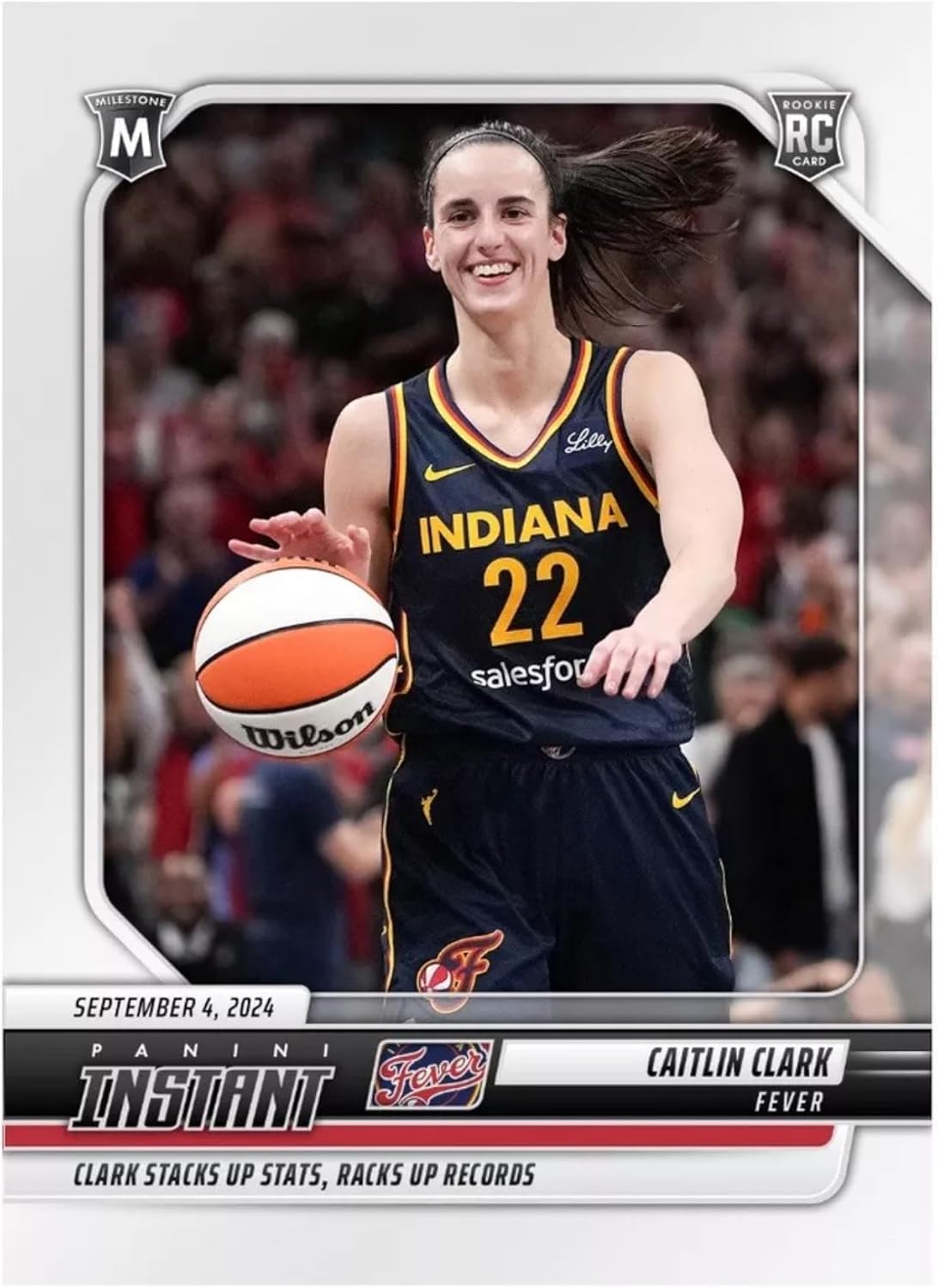2024 Panini Instant Caitlin Clark #198- Rookie RC Clark Stacks up Stats, Racks up Records - 9/4/24-Basketball Trading Card- Each Card Stamped 1 of 15219 on back. Indiana. Card Shipped in New Protective Screwdown Holder.