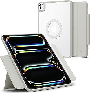 Spigen for iPad Pro 11 inch Case M5/M4 (2025-2024) with Detachable Magnetic Cover, Air Skin Pro OneTap Transparent Back with Magnet and Pencil Holder, Gray
