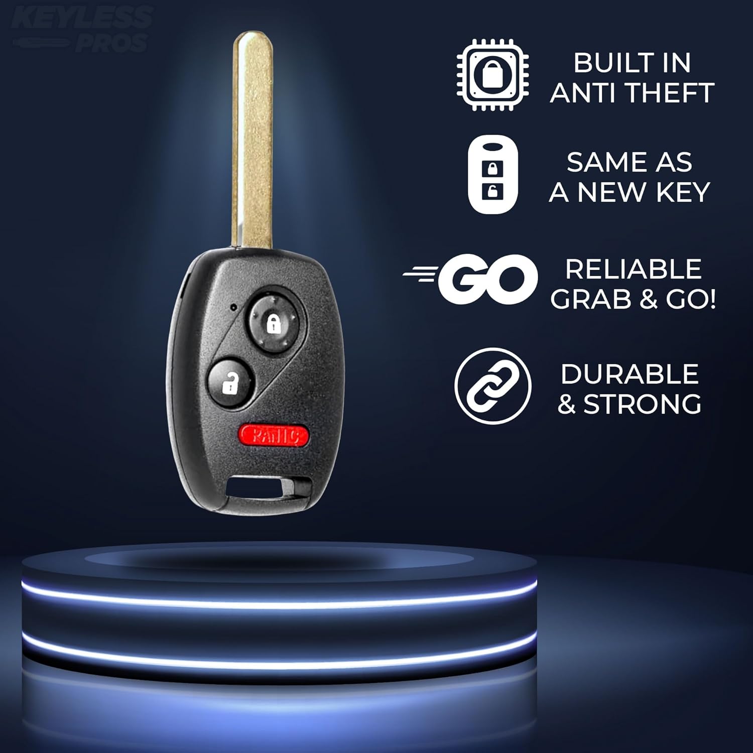 3-Button Keyless Entry Remote Key Fob Replacement, Fits 2010-2012, 2007-2013 Honda Accord, CR-V, CR-Z, Fit, Insight (2-Pack) - MLBHLIK-1T