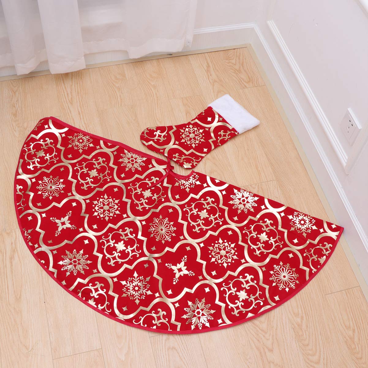VORCOOL Christmas Tree Skirt Christmas Tree Bottom Cushion Tree Decoration Decoration Props for Home Hotel Party (Red) - 120x120CM - Image 4