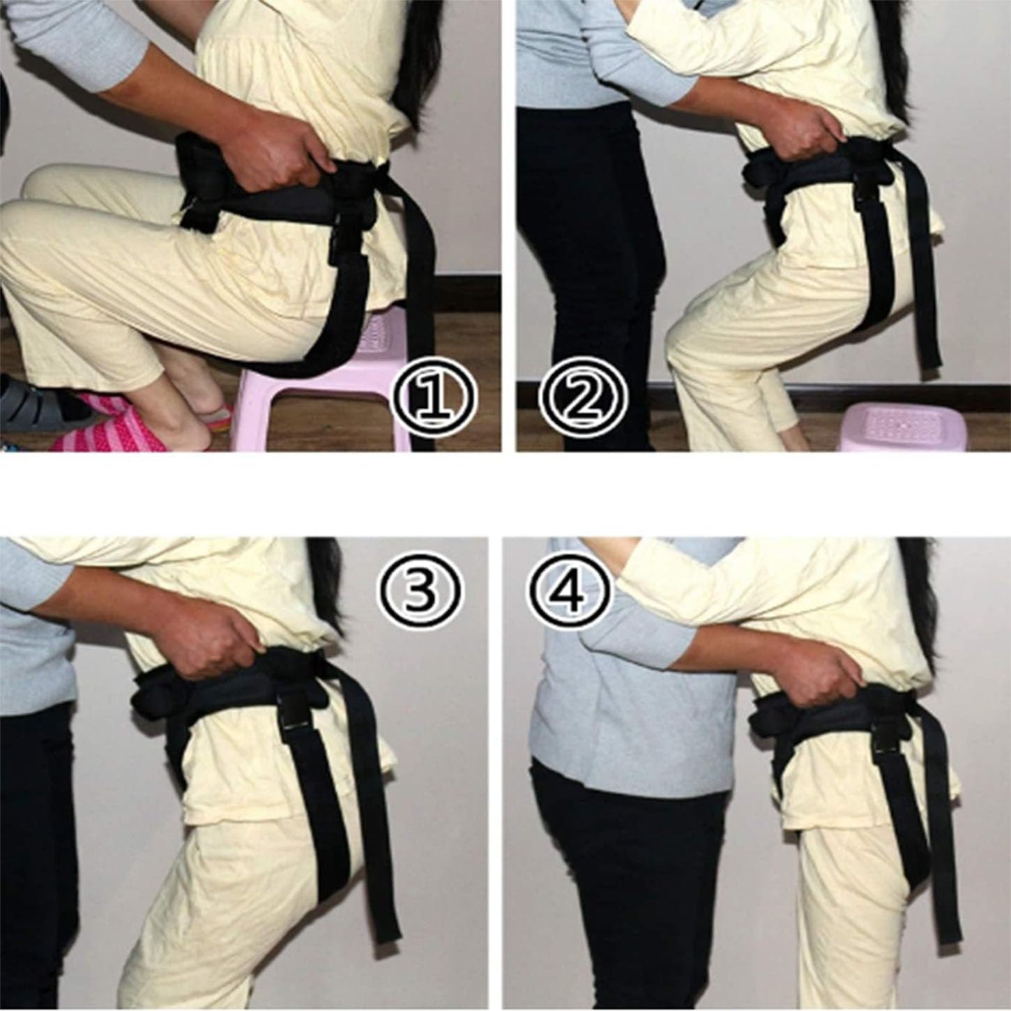 Cinghia di Trasferimento,Imbracatura per Sollevatore Disabili,Cintura di Andatura con Cosciali,4 Maniglie,Aiuto di Camminata per Anziani,Riutilizzabile,per Girovita 60-125Cm