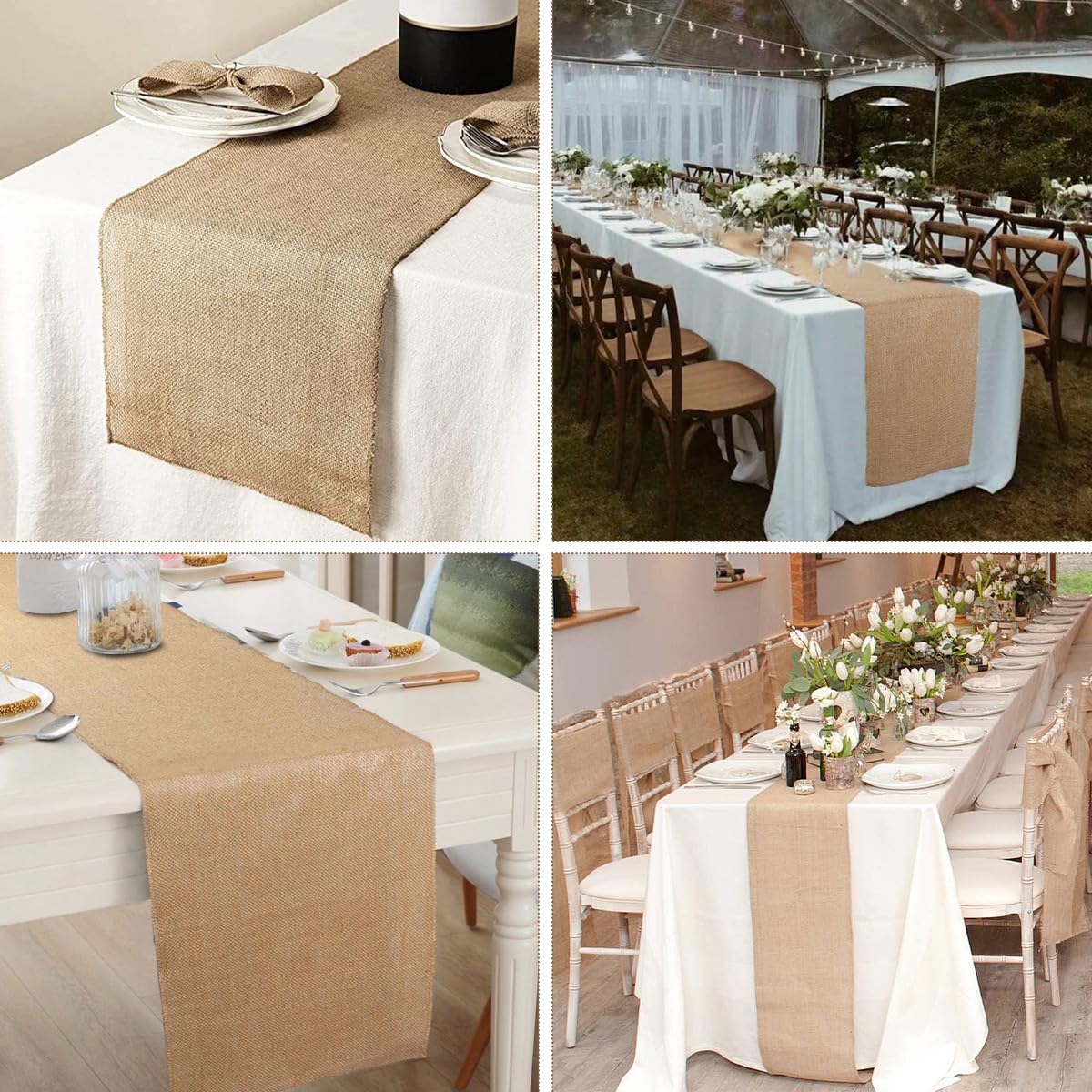 Chemin De Table Jute Naturel FOCCTS 10m X 20cm - Déco Rustique Mariage, Noël, Événements - Double Couture