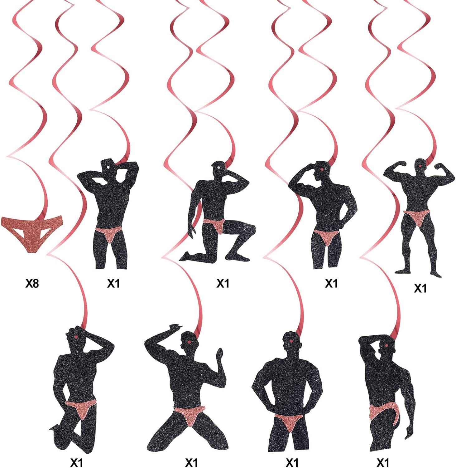 Bachelorette Party Decorations Supplies, Rose Gold Funny Male Hanging Swirls Party Supplies, Bachelorette Bridal Shower Hen Party Decor(16PCS)
