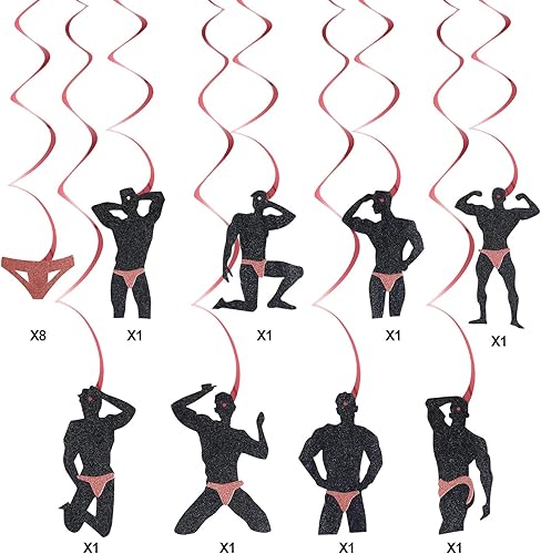 Miniatura 2 de Suministros de decoración para despedida de soltera, divertidos remolinos colgantes masculinos de oro rosa, suministros de fiesta, despedida de
