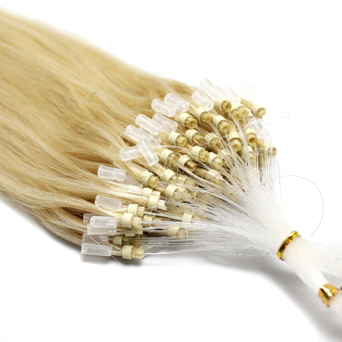 100s 16'' 18'' 20'' 22'' 24'' 26'' Loops Micro Rings Beads Tipped Remy Human Hair Extensions Straight 10 Colors in Women Beauty Style (16inch 0.4g/s 100s each pake, 613 light blonde)