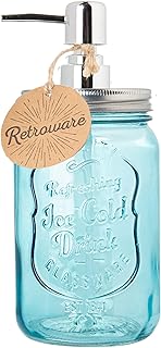 MosJos Mason Jar Soap Dispenser - 15 Oz Rustic Soap Dispenser for Kitchen and Bathroom - Lotion Dispenser Mason Jar – Vintage Design – Easy to Refill – Pink Glass Jar Soap Container with Pump (Aqua)