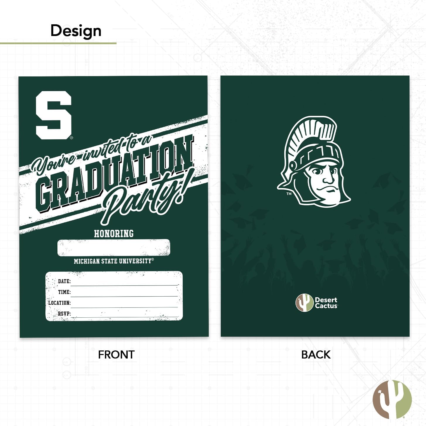 Desert Cactus Michigan State University Graduation Party Invitations Spartans MSU 5x7 Grad Invites Cards Celebration 10 Count With Envelopes