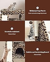 Vista 4 de Small Leopard Print Cat Tree for Indoor Cats Short Tower with Scratching Post, Ramp Pad, Condo with Perch Bed, Kittens Play House, Hanging Plush