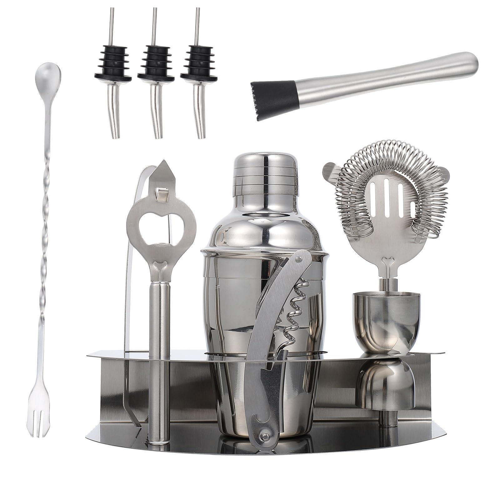 Shaker Cocktail in Acciaio Inox Kit Bar Cocktail Set per Bartender Portatile Argento e Milk Tea per Bar e Casa
