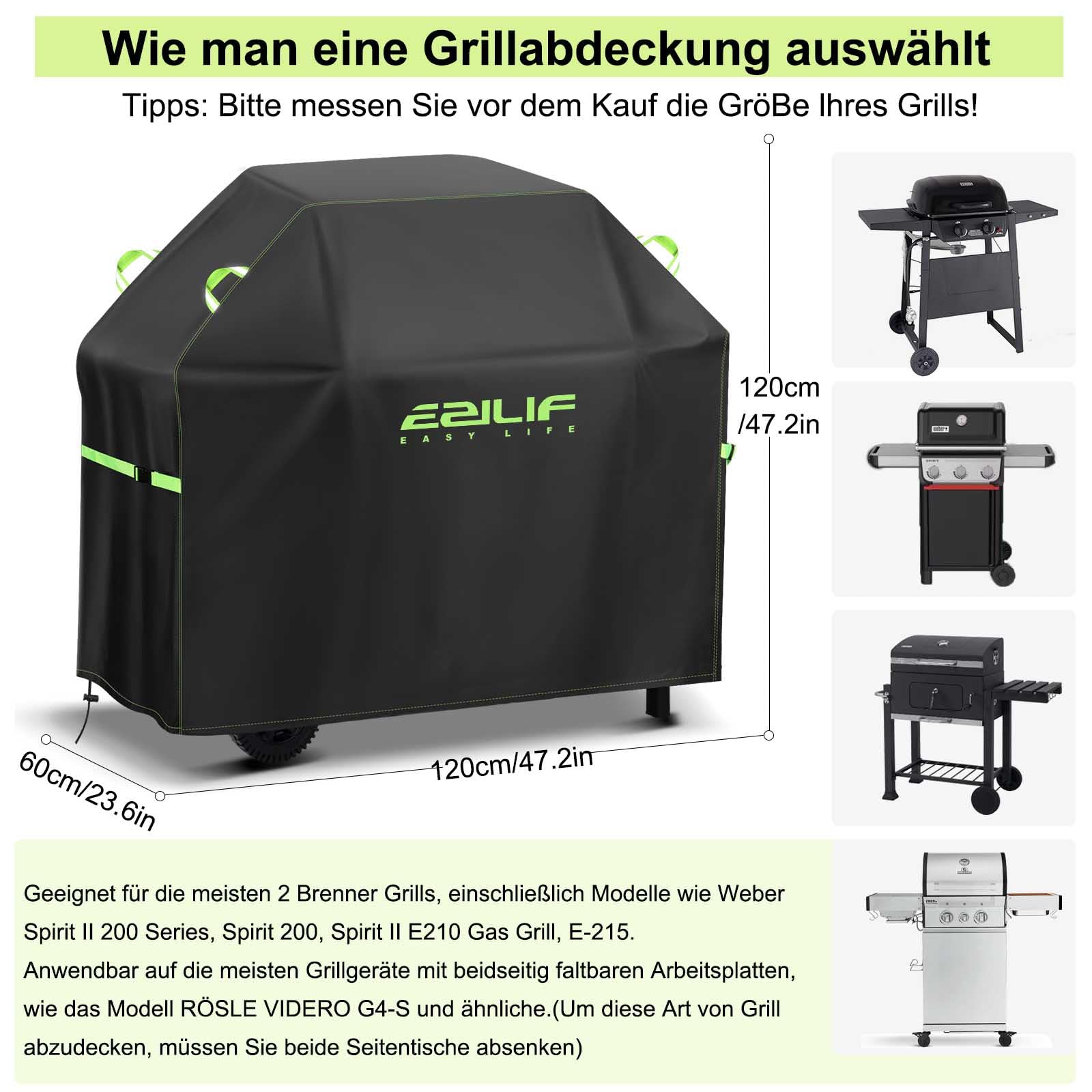 Copertura per barbecue resistente alle intemperie 120 x 60 x 120 cm Copertura per barbecue 420D Tessuto Oxford impermeabile e antistrappo Protezione contro ruggine e muffa Copertura per