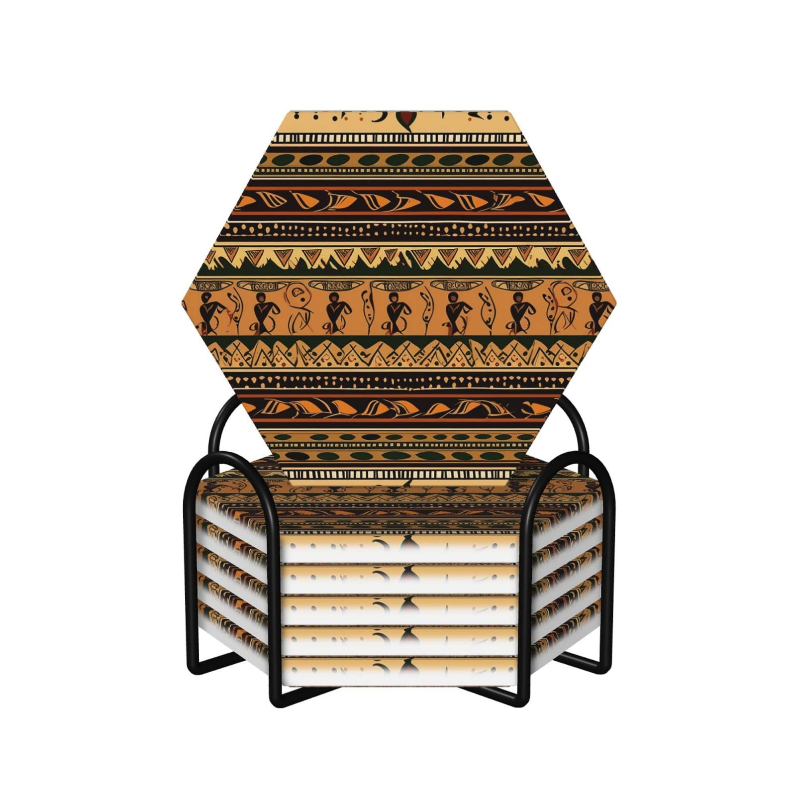 Dessous de verre en céramique lot de 6 style bohème africain avec support
