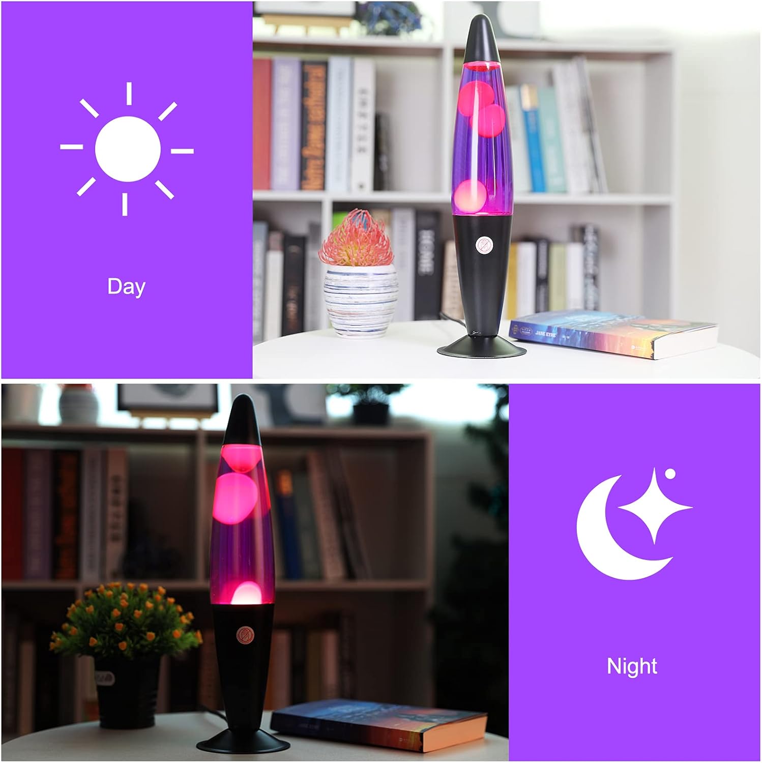 EDIER Magma Lamp, 16 Inch Black Motion Lamp Purple with Orange Wax Relaxing Night Light for Adults Night Light for Home Office Decor Great Gift for Kids Women Girls Boys Birthday (One More Free Bulb)