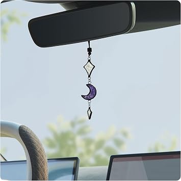 Handmade Stained Glass Moon and Star Car Charm Unique Celestial Car Accessory,Romantic Birthday Gift for Dreamers