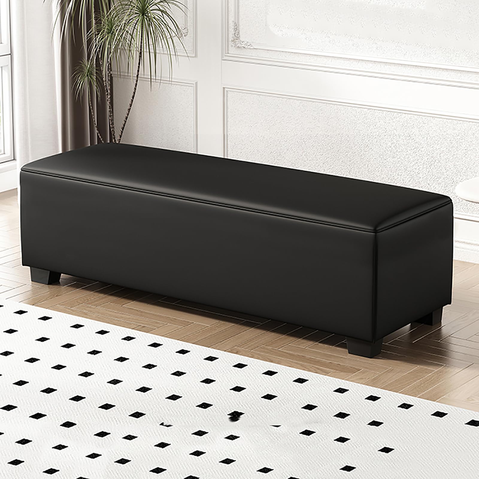 MSHGSKU Modern Upholstered Storage Bench for Bedroom Entryway & Living Room Multifunctional Shoe Rack & Footrest Synthetic Leather 120x40x40CM Black