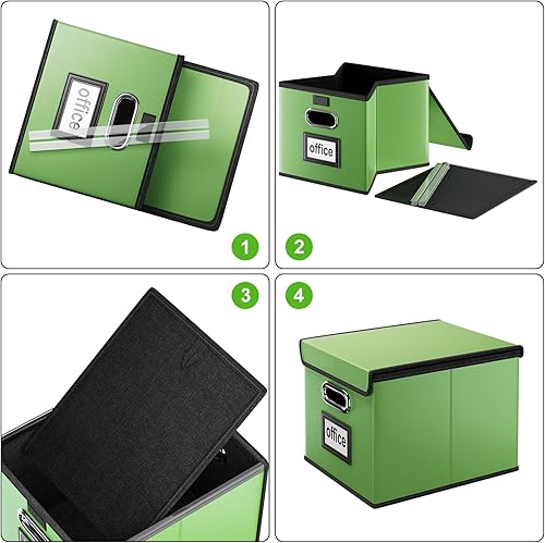 Vista 14 de Huolewa Cajas organizadoras de archivos con tapas, plegables de lino para colgar y almacenar con tobogán de plástico para oficina/decoración/hogar