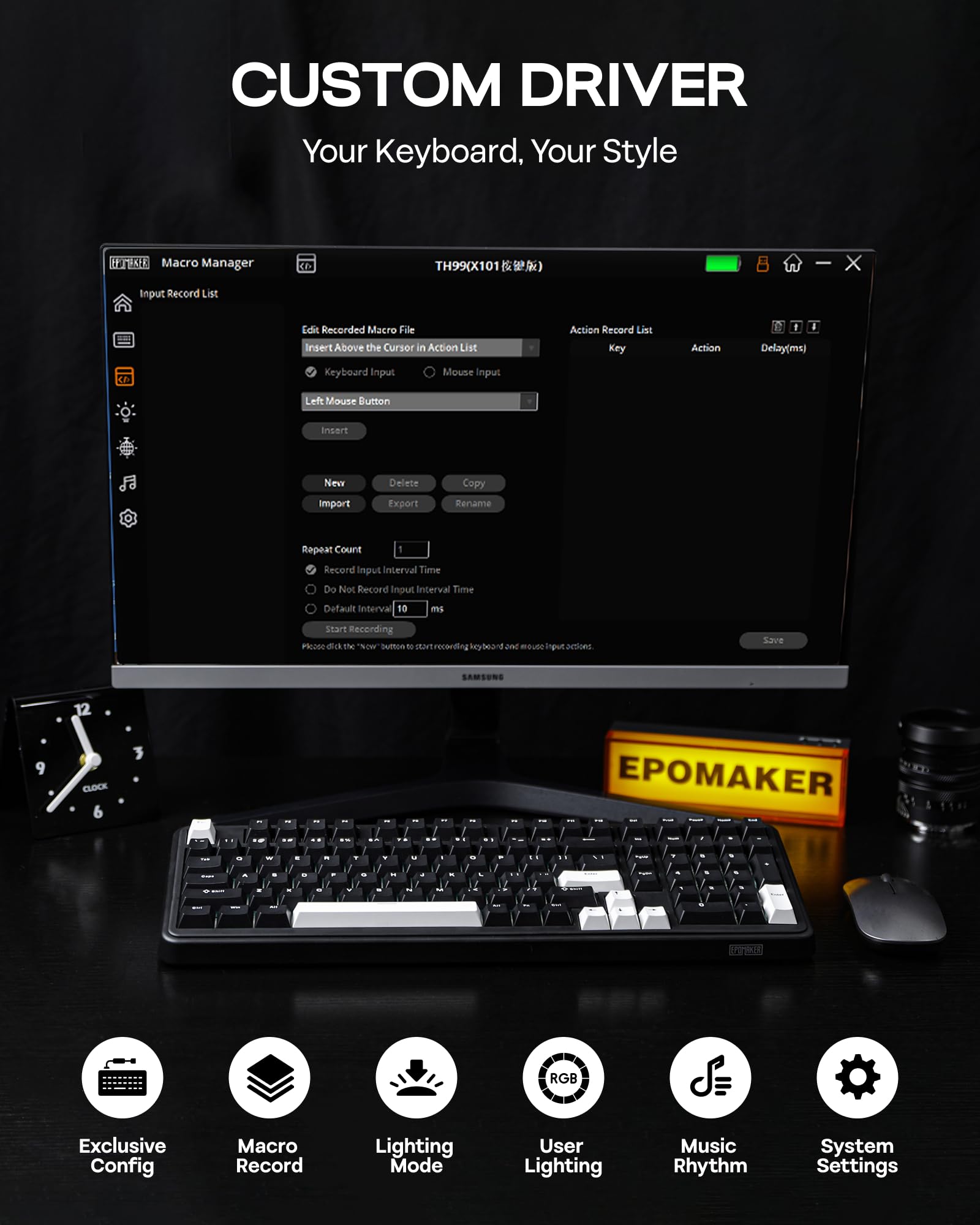 EPOMAKER TH99 Tastiera Meccanica Wireless Tri-Mode, Tastiera Personalizzata hot-Swap, Tastiera da Gioco RGB con Numpad per PC/Mac/Office (Nero, Creamy Jade)