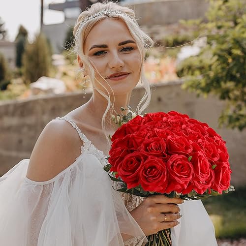 Miniatura 51 de Veryhome - Ramo de flores artificiales de seda con sensación real al tacto, ramo de boda para celebraciones en el jardín del hogar o decoración