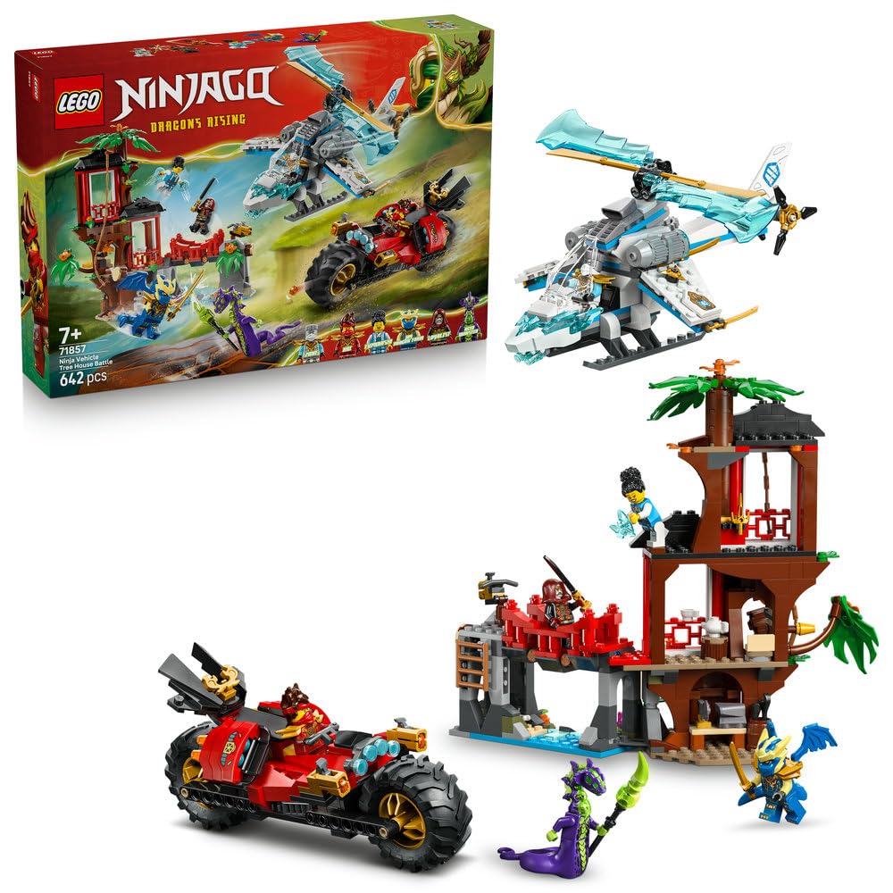 LEGO NINJAGO Bitwa ninja: domek na drzewie z pojazdami 71857 | pojazd ninja, zabawka akcji, prezent dla chłopca i dziewczynki 7+, misja ninja, 642 elementy
