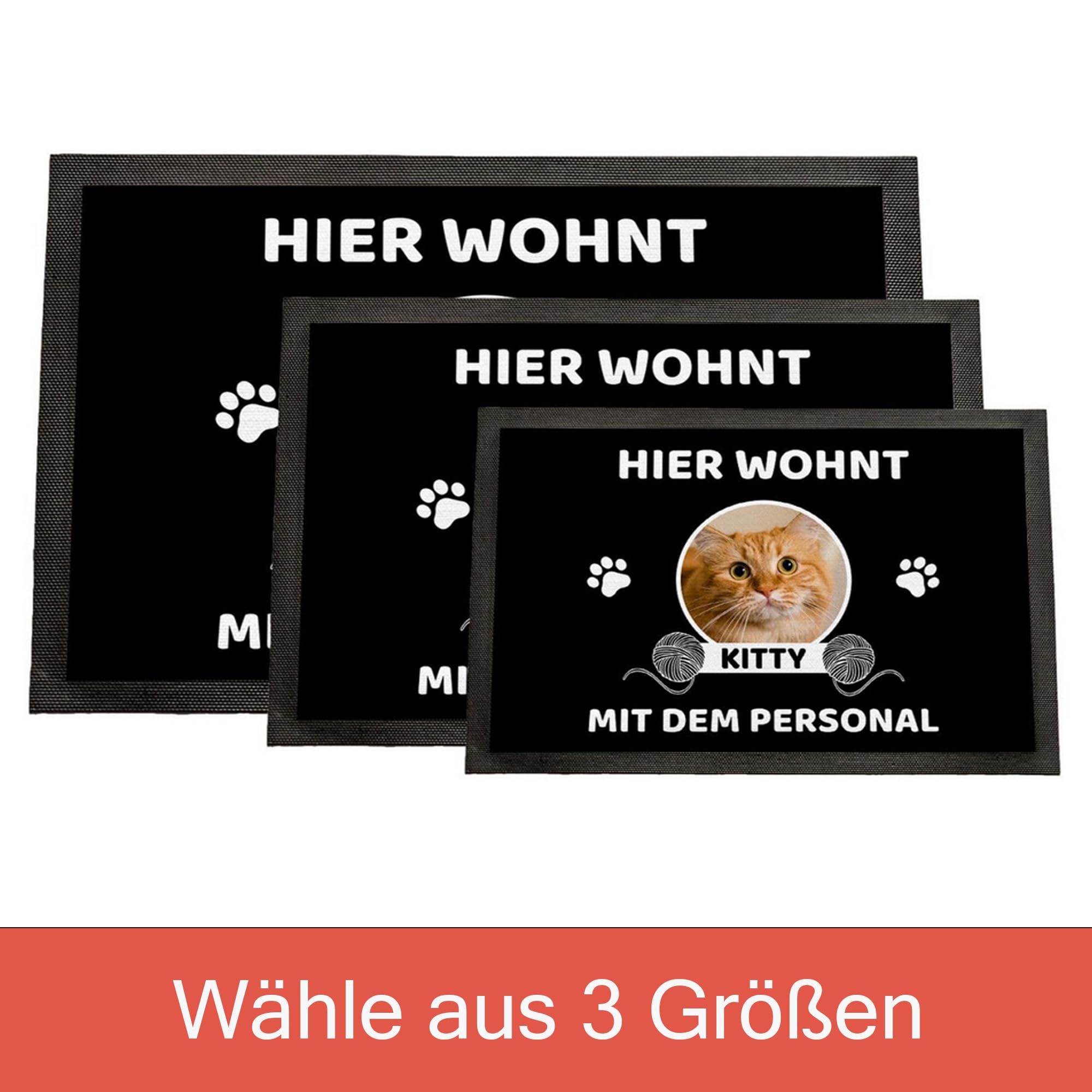 Fußmatte personalisiert Katze mit Bild | Bis zu 3 Katzen | rutschfeste Schmutzfangmatte mit Katzenmotiv | Geschenk für Katzenliebhaber Geschenkidee | Fussmatte Außen Innen | 75 x 50 cm mit Gummirand