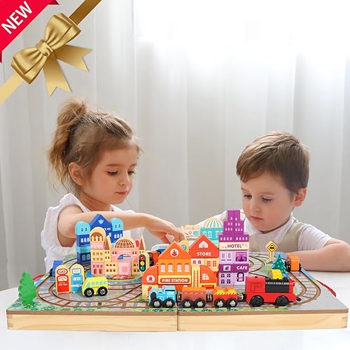 B0C7Z9MSXK_image_2 Juego de bloques de construcción de madera, tren eléctrico de construcción de ciudad, bloques apilables, juguetes educativos de aprendizaje