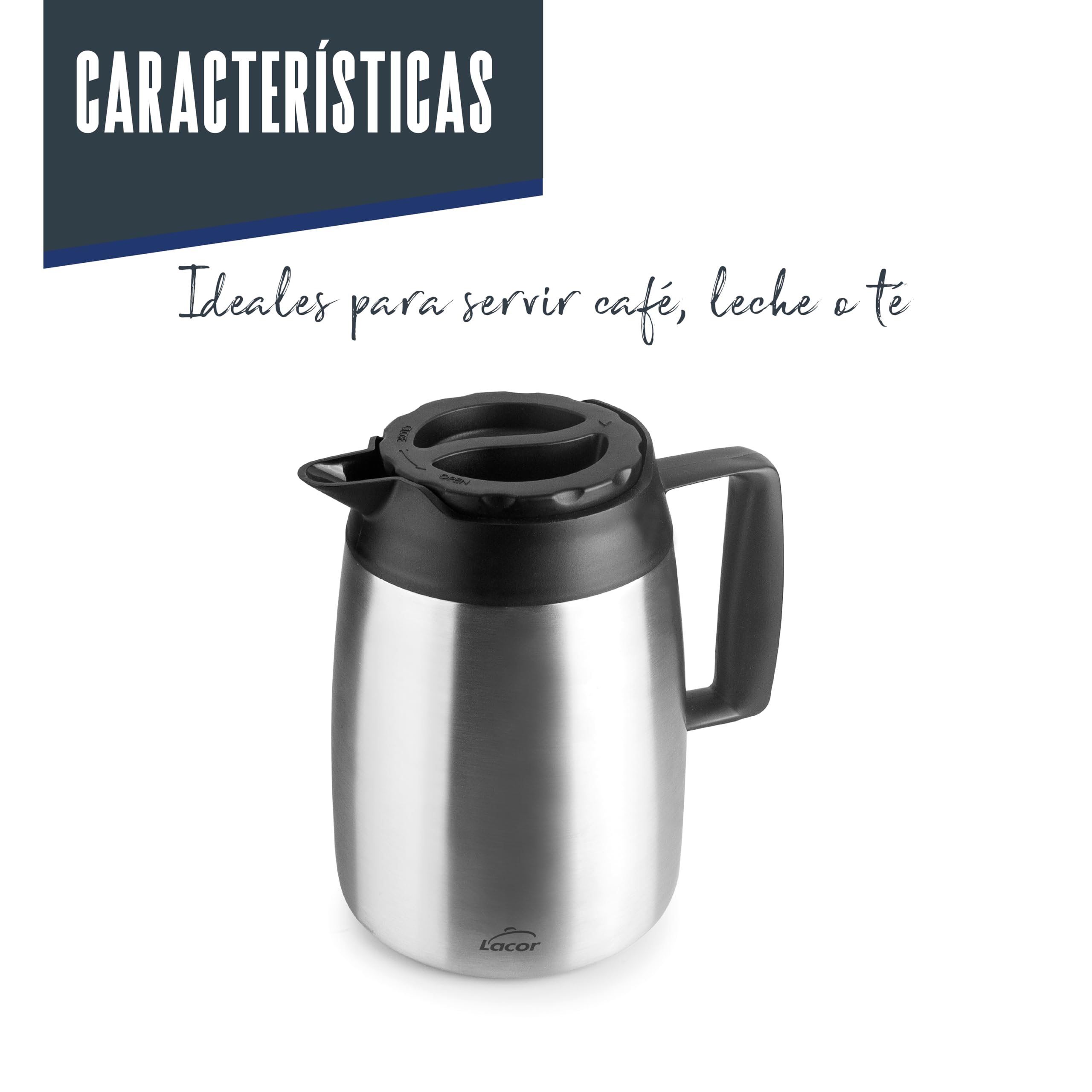 Lacor 62712 - Servidor Termo Wide, 2 L, Acero Inoxidable Doble Pared