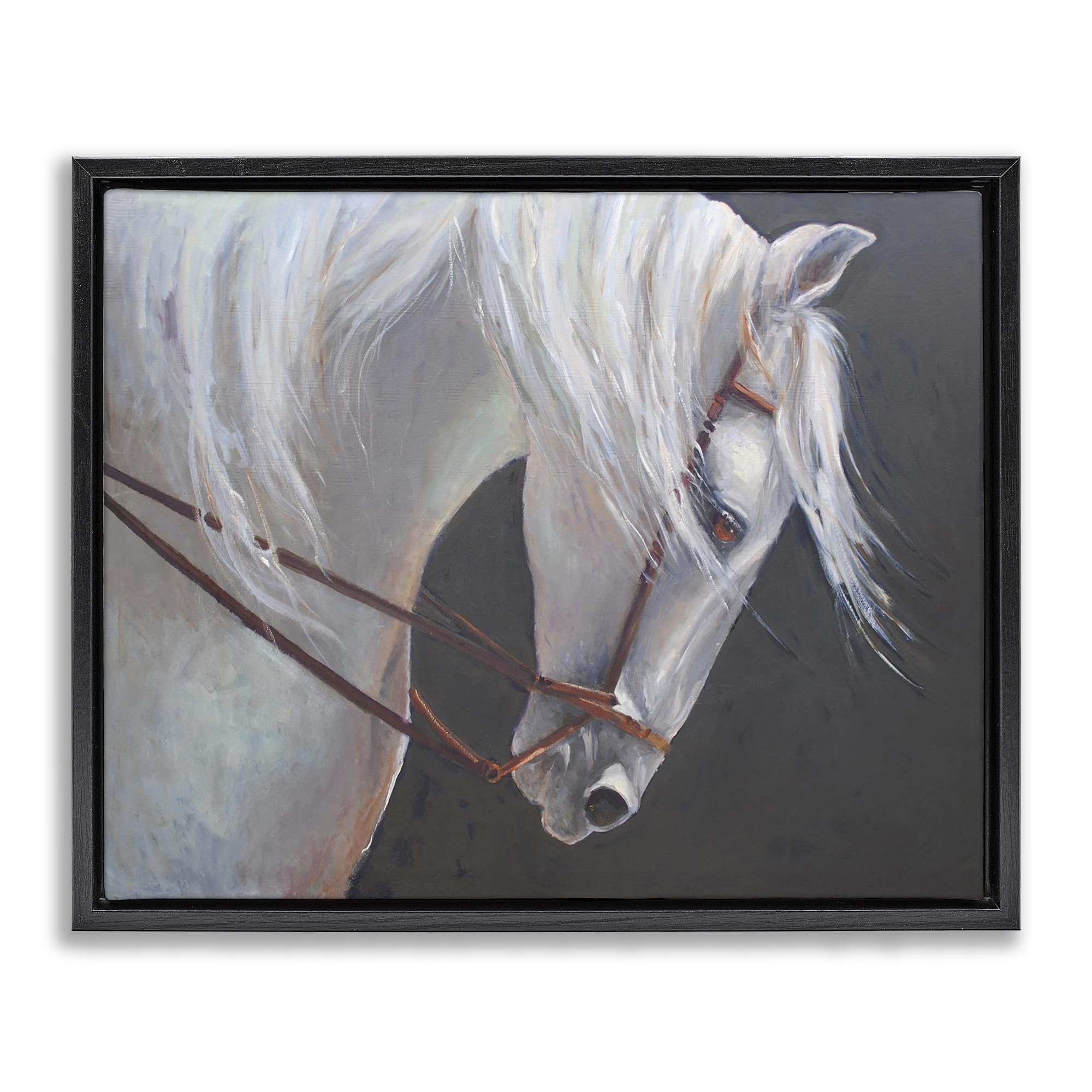 Stupell Industries Jet Black (Matte) 'Majestic White Mare'| Floating Frame Canvas Art