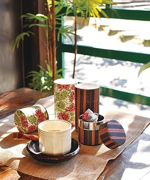 Japanese Pokkan Coffee Spice Tea Tin Canister Washi Paper Storage with Lid 7.05 oz Capacity (Hana Yukiwa)