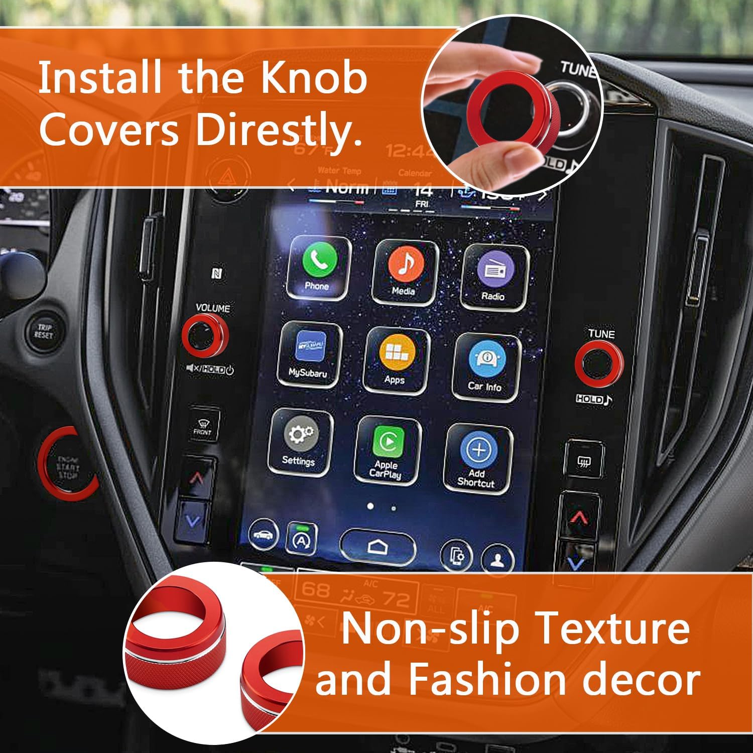 Auovo Volume Tune Knob Cover Fit for Subaru Crosstrek Impreza Accessories 2024-2026/2025-2026 Forester/20-25 Outback Legacy/ 22-25 WRX/ 24-26 Ascent Push Start Rearview Mirrors Knob Ring (4pcs, Red)