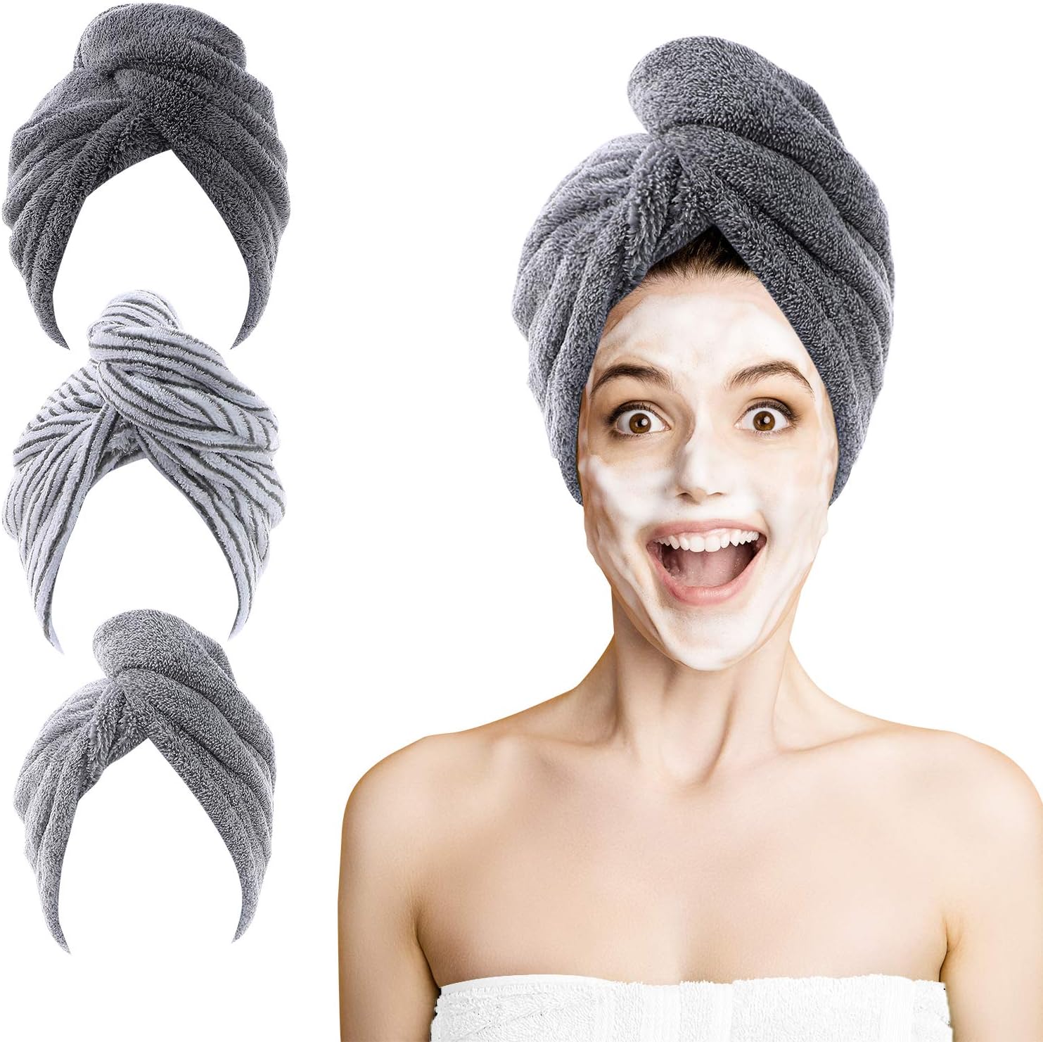 ROSSHINE Microfibre Hair Towel Wrap, 3 Pack Hair Turban Towel 65x25 cm, Soft and Anti Frizz Head Towel, Super Absorbent Quick Drying Curly Hair Towel for Women Girl Wet Long Thick Hair