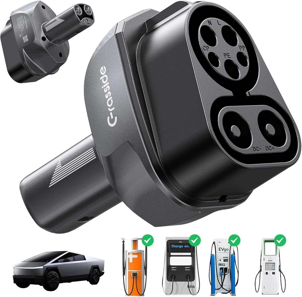 Grasside Upgraded CCS1 to Tesla Charger Adapter, 250KW Superfast DC Charging for All Tesla Models(with CCS Enabled)/Cybertruck/NACS EVs, CCS to NACS, Works with Level 3 Charging Station with CCS1 Plug : Automotive
