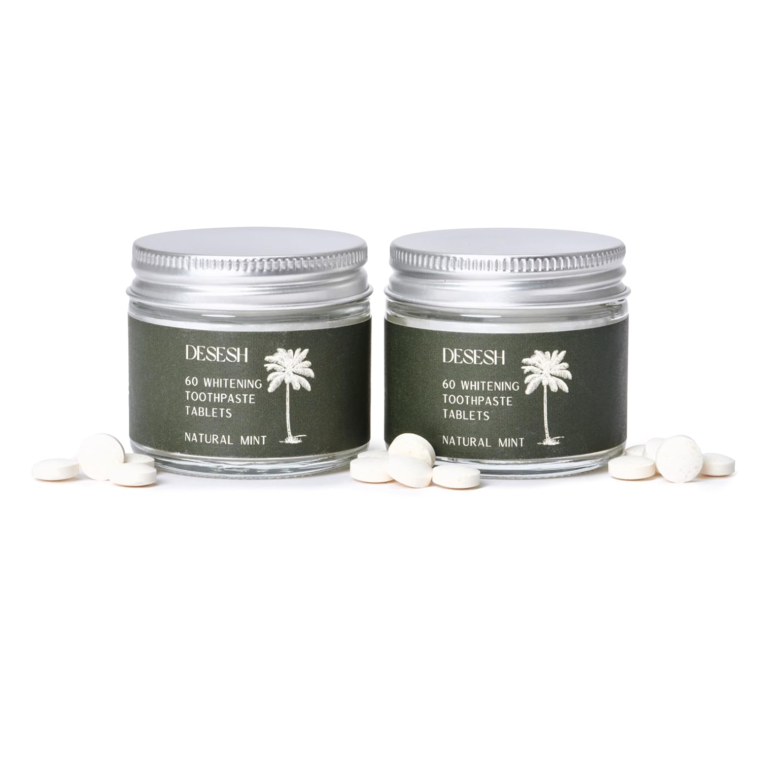 120 Comprimidos de Pasta de Dente Clareadora, Pacote Valor com 2 Frascos de 60 Controles, Fabricado nos EUA, Sabor Menta Natural, Sem Flúor com Hidroxiapatita, Compatível com TSA, Espuma em vez de Efervescência