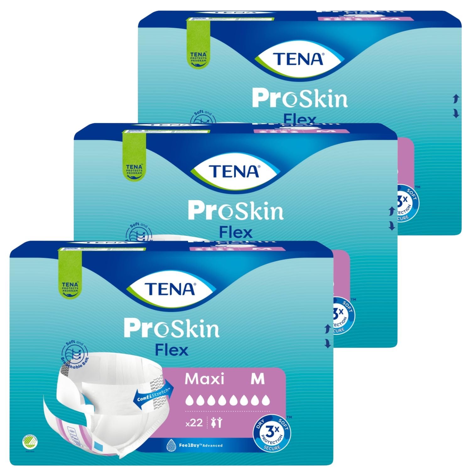 Pieluchomajtki z pasem nietrzymanie moczu TENA Flex ProSkin Maxi M (66szt)