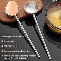 Vista 2 de Cucharón de sopa pequeño SUS304 de acero inoxidable con boquilla para verter 2 onzas, cucharones de salsa de mango largo, resistentes al calor