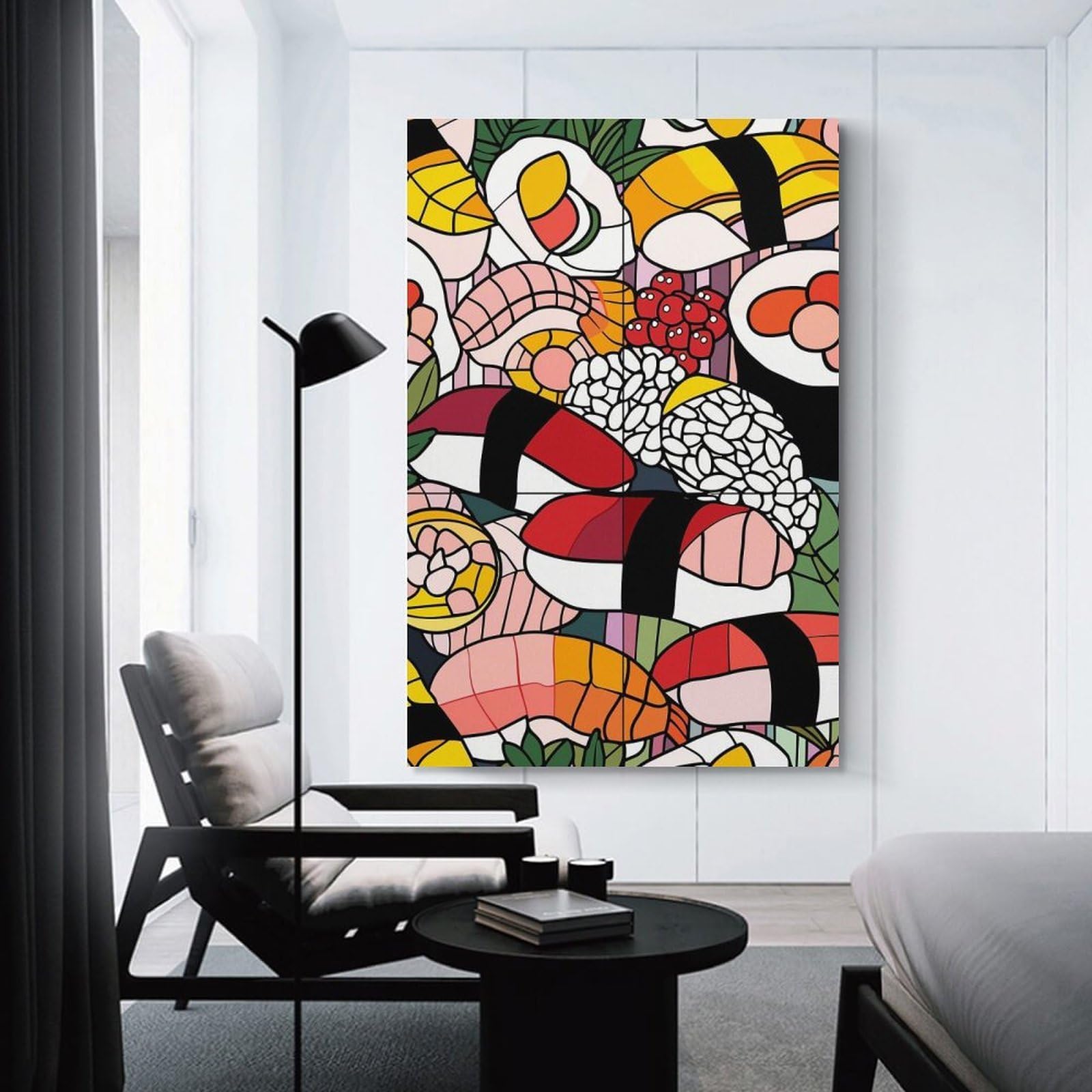 Junmoney Colorful Sushi And Rolls Pattern Canvas Art Print, 24x36inch(60x90cm), for Bedrooms, Workspaces And Everyday Interiors, A Flexible Wall Accent for Shared Spaces