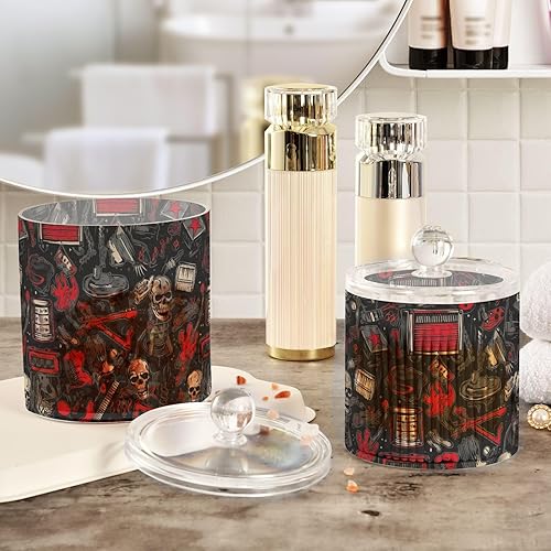 Miniatura 4 de Paquete de 2 dispensadores de soporte Qtip con tapas, contenedores de almacenamiento de plástico con calavera de guitarra Rock and Roll, organizador